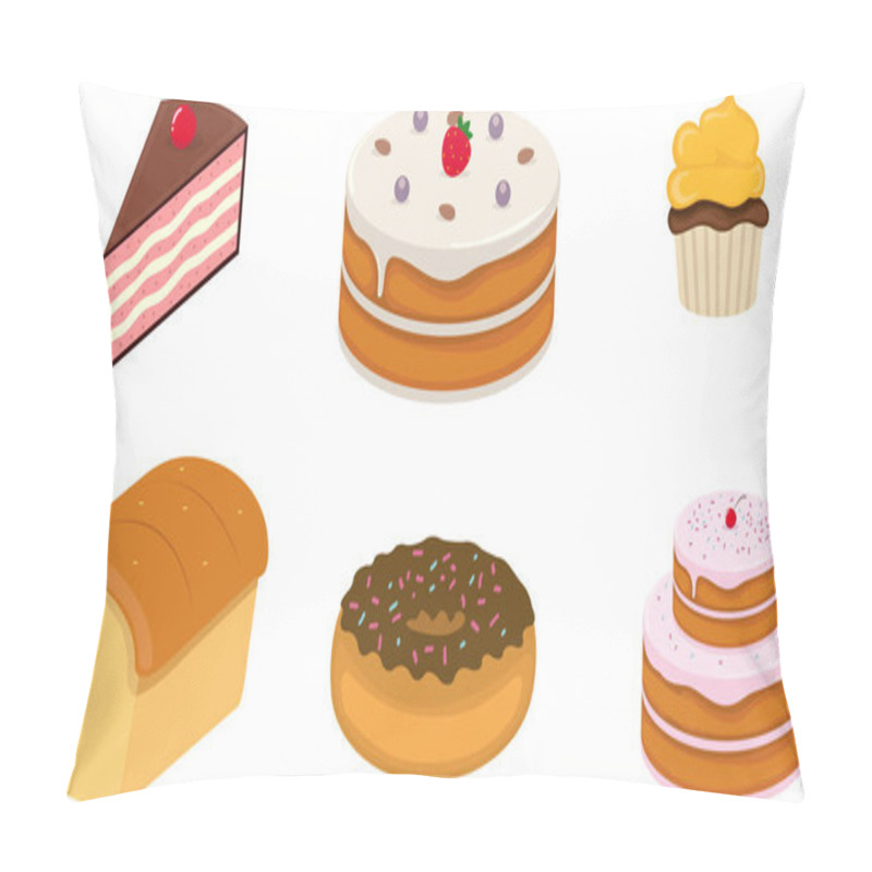 Personality  Cake Pastry And Bread Icon Vector Pillow Covers