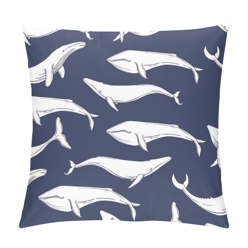 Personality  Hand Drawn Whales. Vector  Seamless Pattern  Pillow Covers