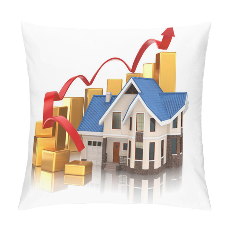 Personality  Growth Of Real Estate Market House And Graph. Pillow Covers