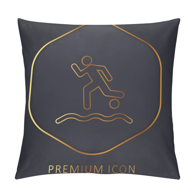 Personality  Beach Soccer Player Running With The Ball On The Sand Golden Line Premium Logo Or Icon Pillow Covers