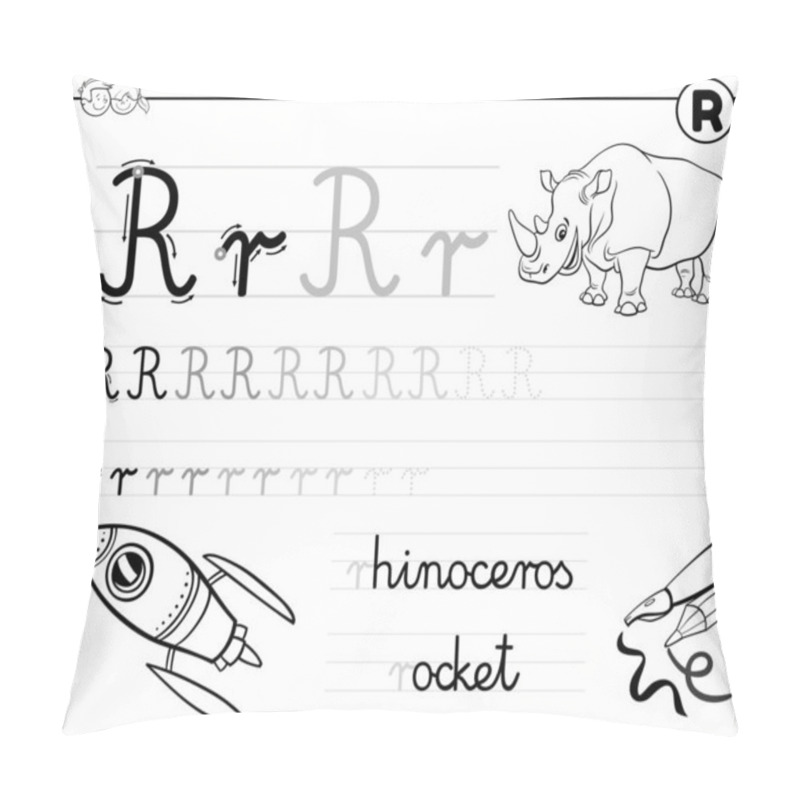 Personality  Black And White Cartoon Illustration Of Writing Skills Practice Worksheet With Letter R For Preschool And Elementary Age Children Coloring Book Pillow Covers