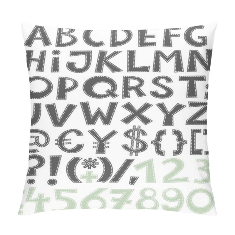 Personality  Gray And Blue Sewed Letters And Numbers On White Background Alphabet Set Pillow Covers