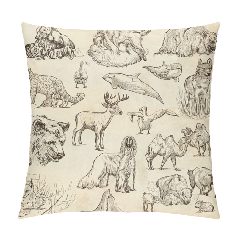 Personality  Animals Around The World (set No.10) - Hand Drawn Illustrations Pillow Covers