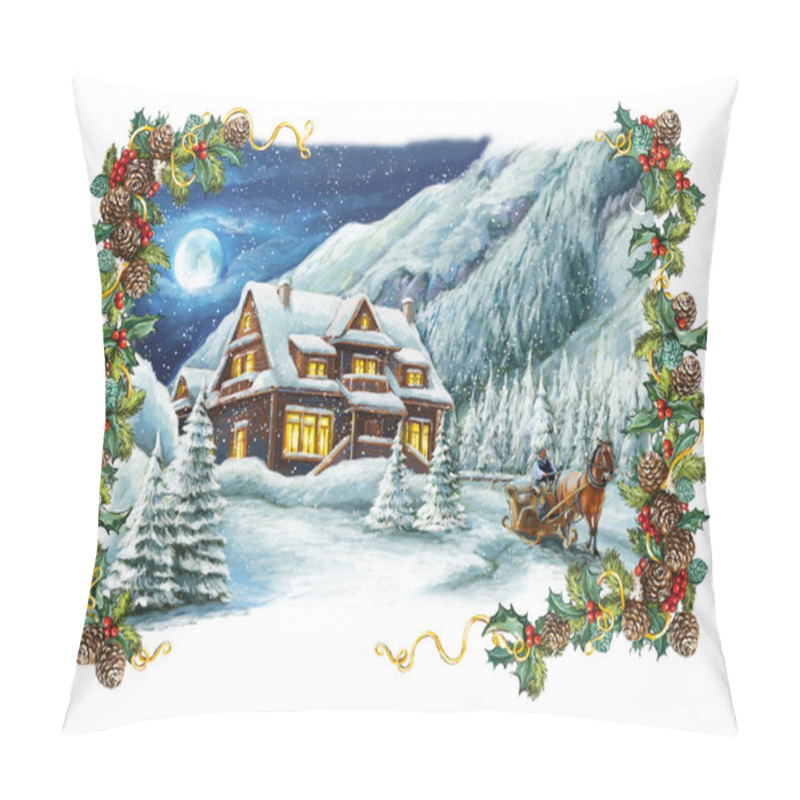 Personality  Christmas Winter Happy Scene With Frame Pillow Covers