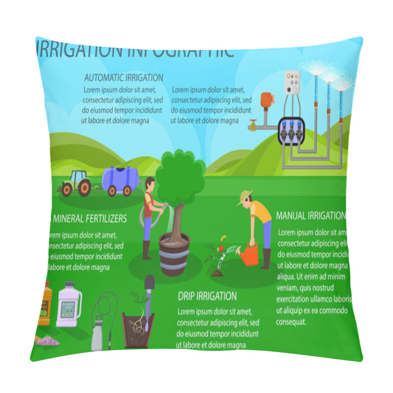 Personality  Irrigation Sprinkler System. Vector Flat Illustration. Pillow Covers