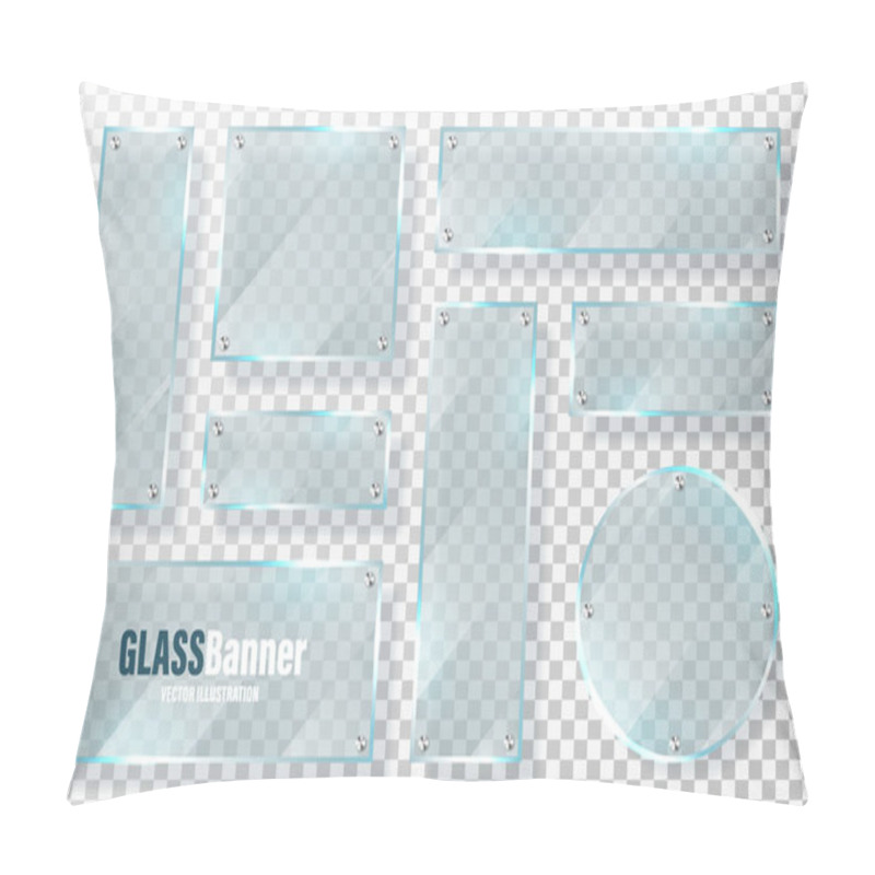 Personality  Glass Frames With Metal Holder Collection. Realistic Transparent Glass Banner With Glare. Mockup Design Element. Vector Illustration. Pillow Covers