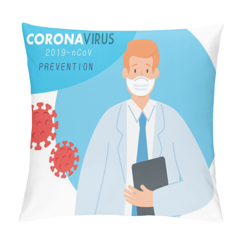 Personality  Doctor In Poster Of Prevention Coronavirus 2019 Ncov Pillow Covers