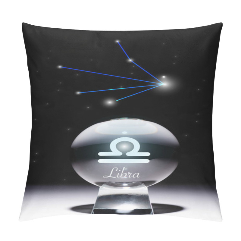 Personality  Crystal Ball With Libra Zodiac Sign Isolated On Black With Constellation Pillow Covers