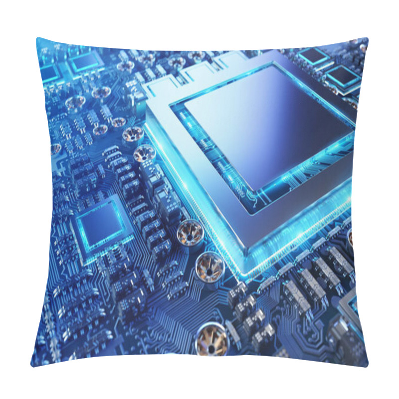 Personality  Close-up View Of A Modern GPU Card With Circuit 3D Rendering Pillow Covers