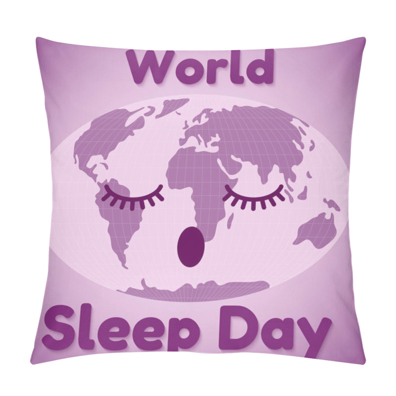 Personality  World Sleep Day Theme. A Sleeping Map Of The World And Resembling An Inscription. Greeting Card Or Banner In Purple. Vector Illustration Pillow Covers