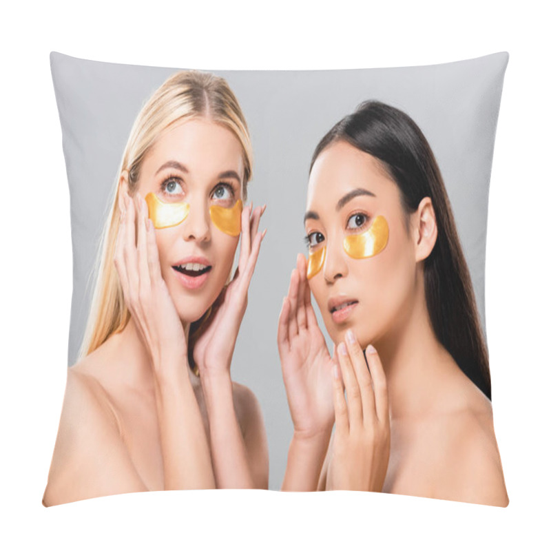 Personality  Beautiful Asian And European Naked Girls With Eye Patches On Face Isolated On Grey Pillow Covers