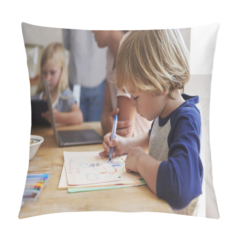 Personality  Kids Drawing At Kitchen Table Pillow Covers