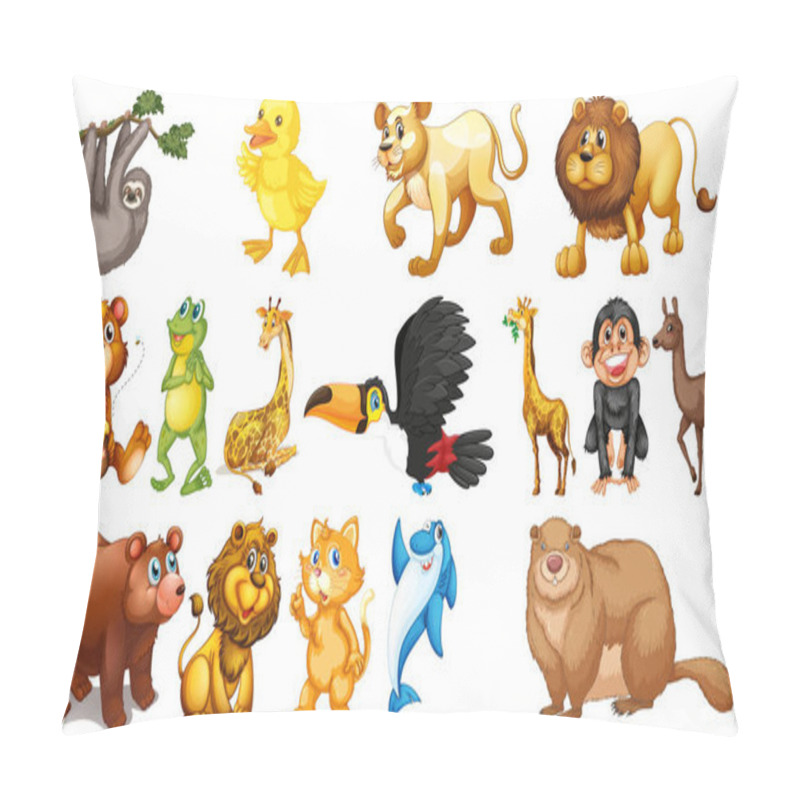 Personality  Wild Animals On White Background Illustration Pillow Covers