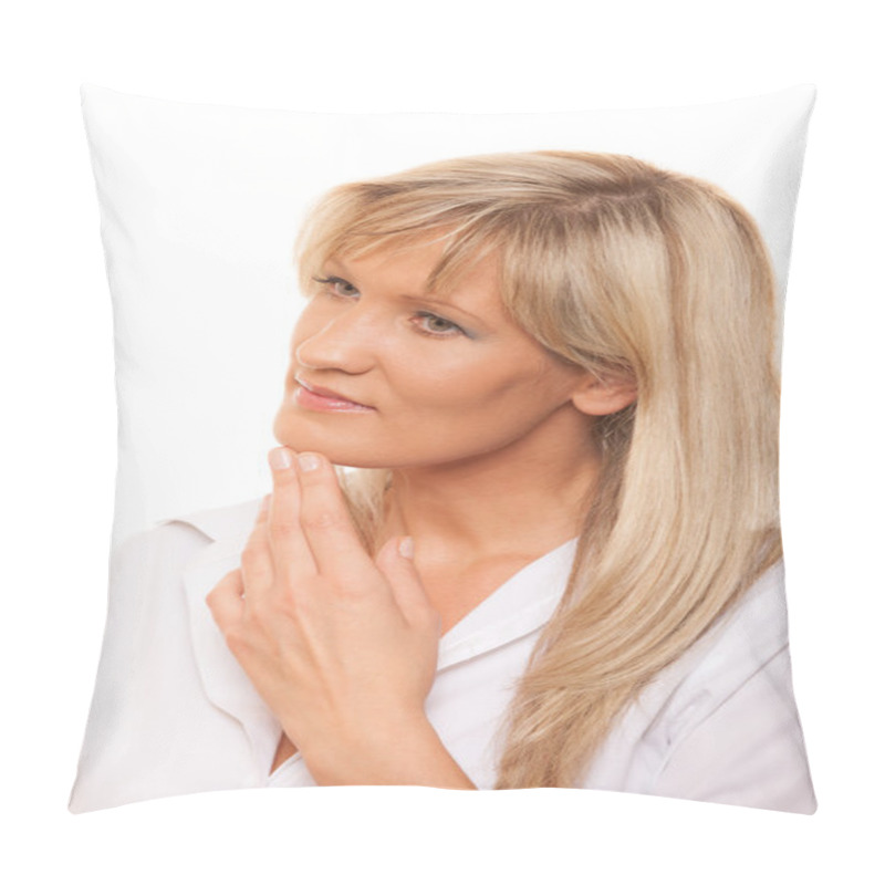 Personality  Pensive Mature Woman Pillow Covers