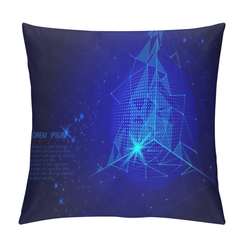 Personality  Abstract Space Polygonal Art. Triangle Cube And Globe. Dark Blue Night Sky Background Isometric Connected Dots Line Point Vector Illustration Pillow Covers