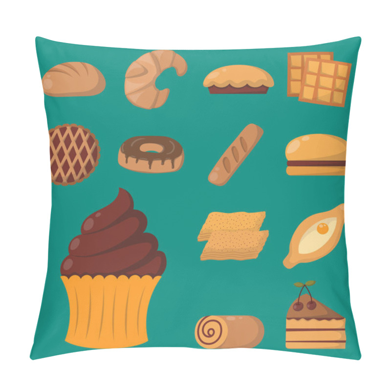 Personality  Cookie Cakes Isolated Tasty Snack Delicious Chocolate Homemade Pastry Biscuit Vector Illustration Pillow Covers