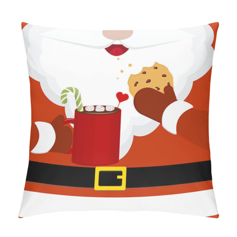 Personality  Modern Vector Illustration Of Santa Claus With Milk And Oatmeal Cookies. Christmas Card Poster Banner. Christmas Greeting Happy New Year Design Template. Cartoon Style. Pillow Covers