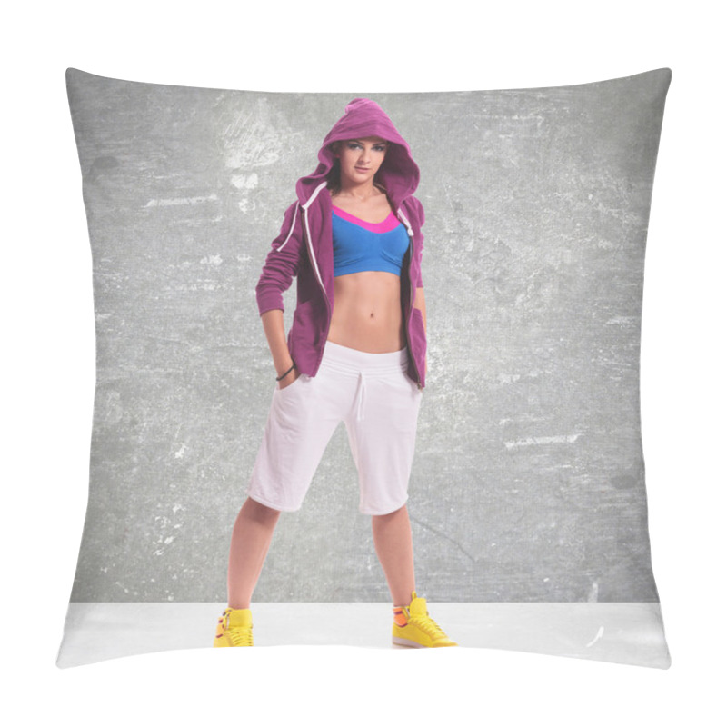 Personality  Sporty Woman Standing With Her Hands In Pockets Pillow Covers