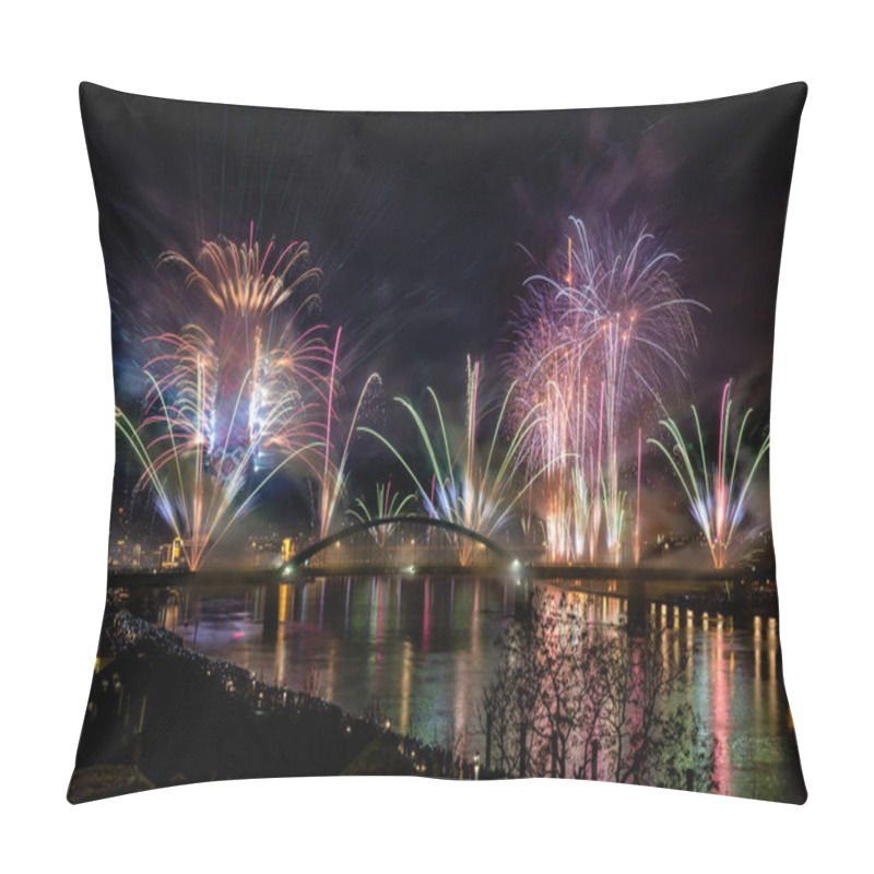 Personality  Beautiful New Years Firework Over Business District Belgrade Waterfront On The River Sava In Serbia. Pillow Covers