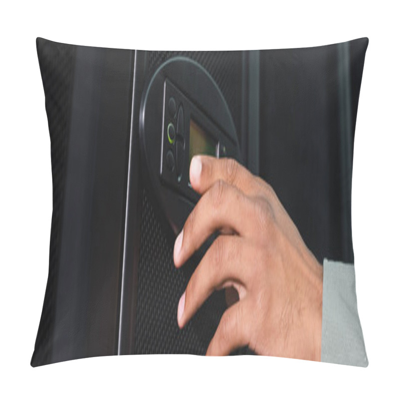 Personality  Cropped View Of African American Engineer Touching Control Panel On Server, Banner Pillow Covers