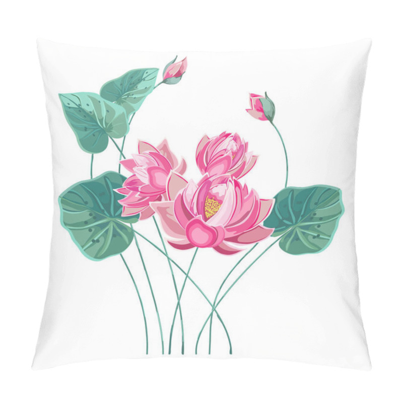 Personality  Composition Of Pink Lotus Flower With Green Leaves Pillow Covers