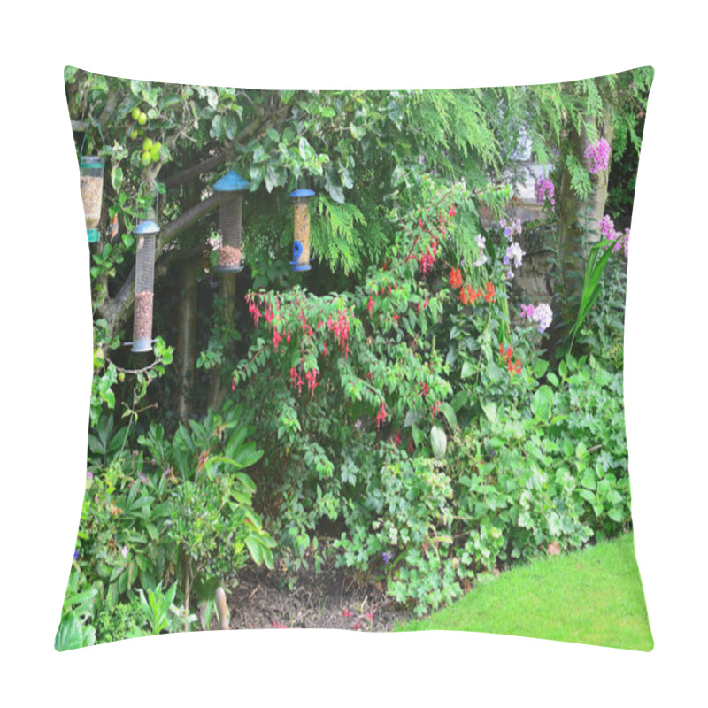 Personality  Bird Feeders In A Typical English Country Garden Pillow Covers