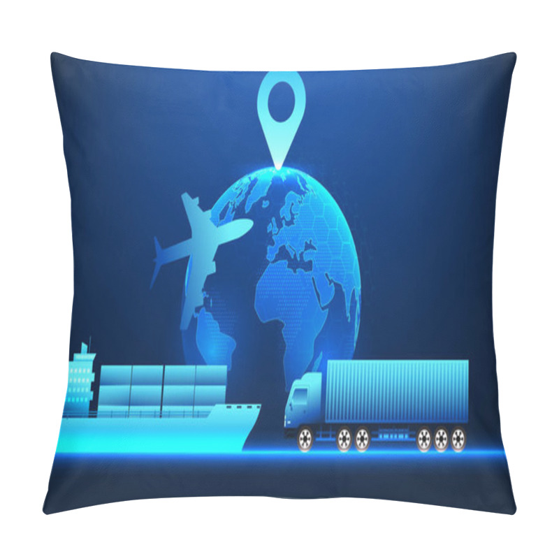 Personality  Transportation And Logistics Business Technology Worldwide Shipping By Using Technology And Artificial Intelligence To Tell The Location And Help Manage The Transportation System Efficiently. Pillow Covers