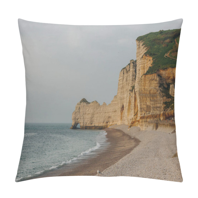 Personality  Scenic Shot Of Dramatic Seashore On Cloudy Day At Etretat, France Pillow Covers