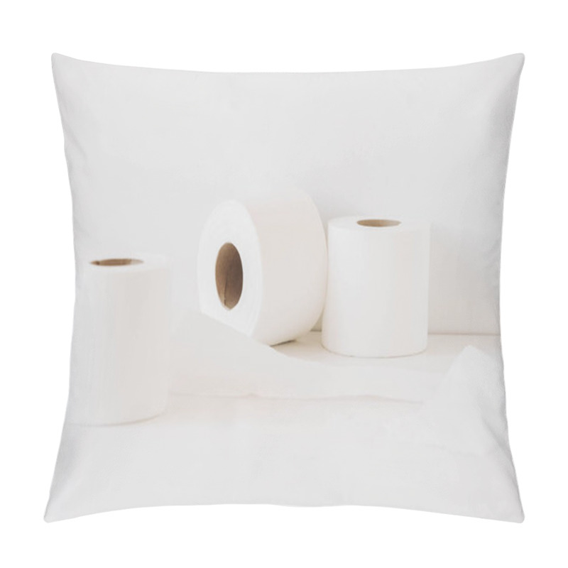 Personality  Rolls Of White Toilet Paper On A White Background. Pillow Covers