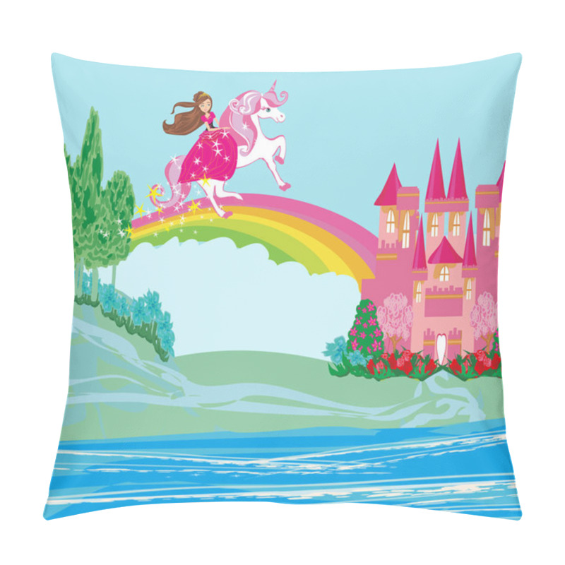 Personality  Sweet Girl On A Unicorn Flying On A Rainbow Pillow Covers