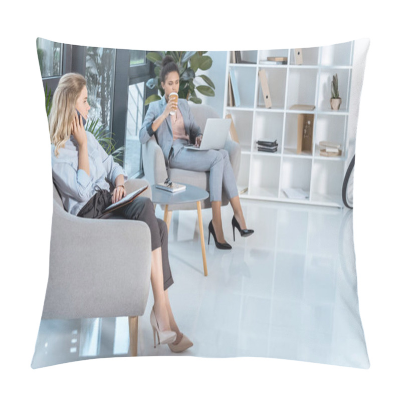 Personality  Businesswoman Talking On Smartphone Pillow Covers