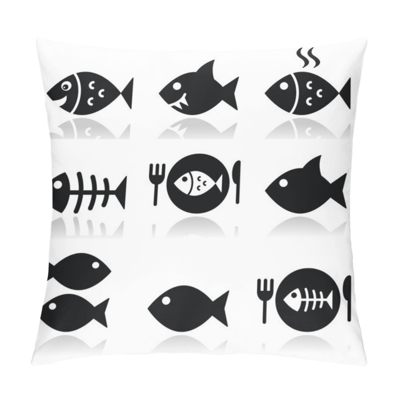 Personality  Fish, Fish On Plate, Skeleton Vecotor Icons Pillow Covers