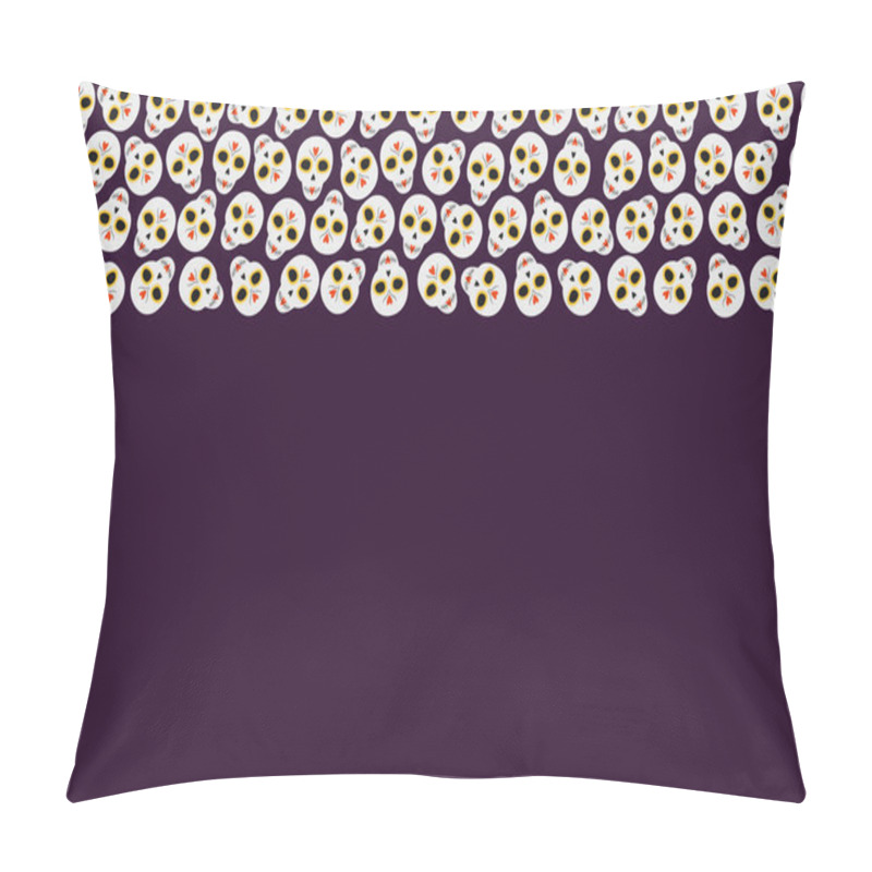 Personality  Decorative Sugar Skulls Top Frame Border On Dark Purple Background. Day Of The Dead Cards Template. Isolated Vector Illustration Greeting Or Invitation, Posters, Banner, Leaflets, Tags, Label Or Web Pillow Covers