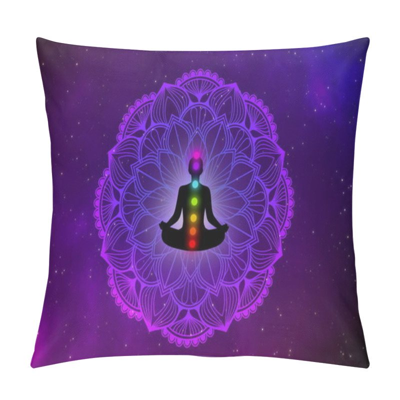 Personality  Spiritual Silhouette Meditation Man And Beautiful Mandala Design On Gas Clouds In The Galaxy. Pillow Covers