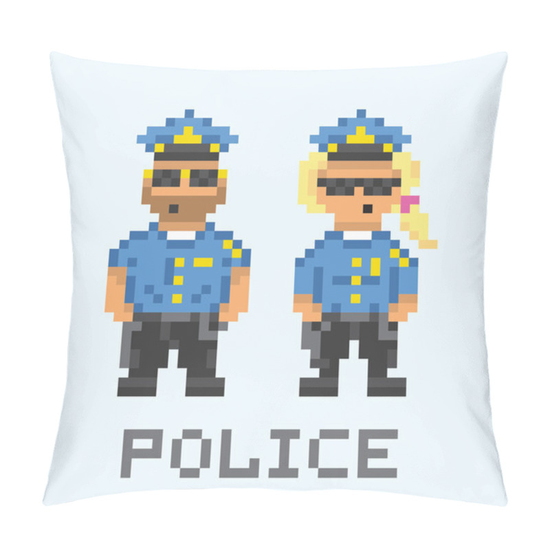 Personality  Police Couple In Pixel Art Style Vector Illustration Pillow Covers