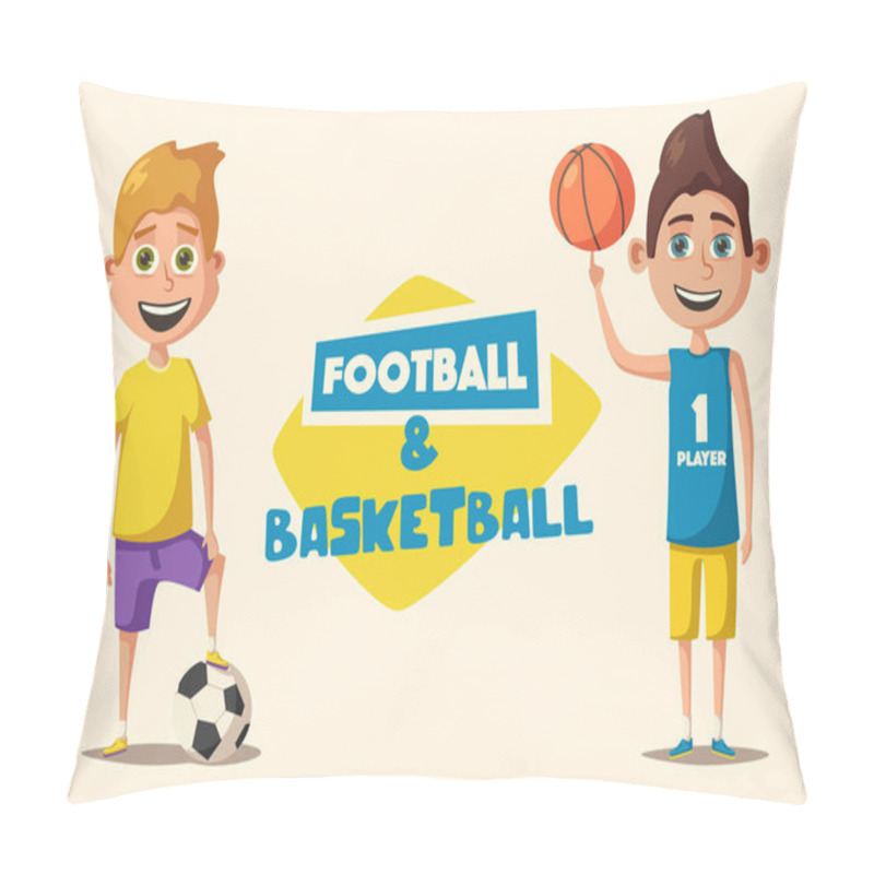 Personality  Little Basketball And Football Players. Cartoon Vector Illustration Pillow Covers