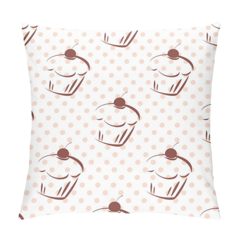 Personality  Tile Vector Pattern With Cherry Cupcakes And Pink Polka Dots On White Background Pillow Covers