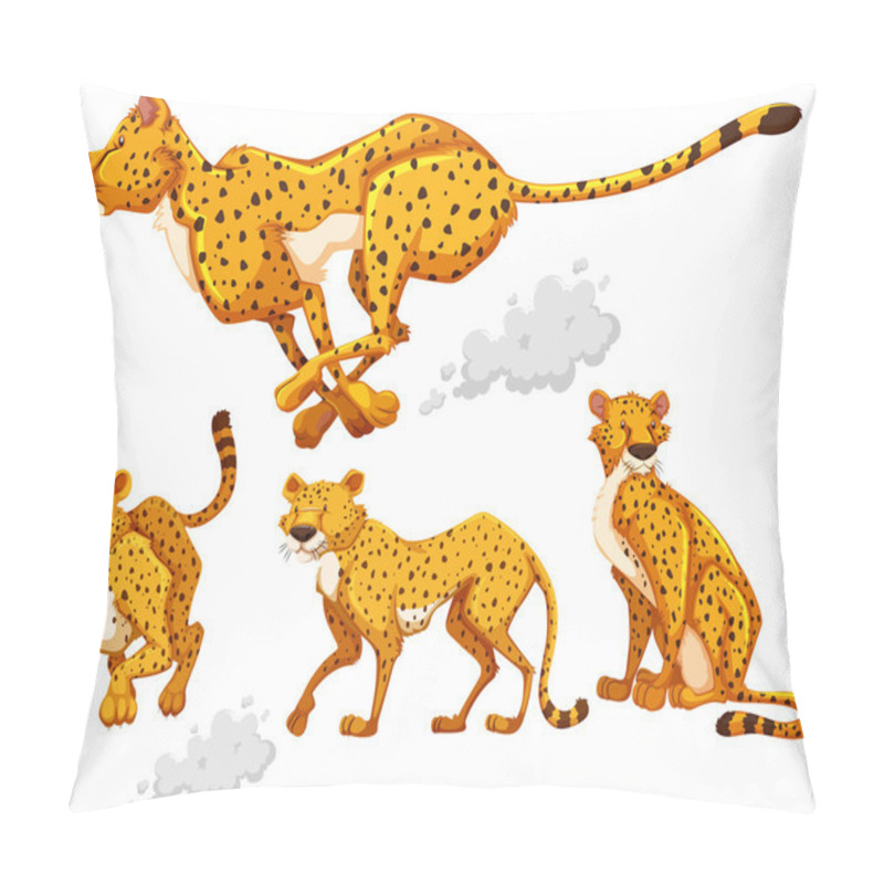 Personality  Cheetah In Four Different Actions Pillow Covers