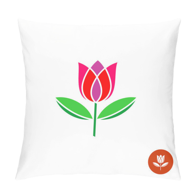 Personality  Tulip Bud With Leaves Vector Logo. Pillow Covers