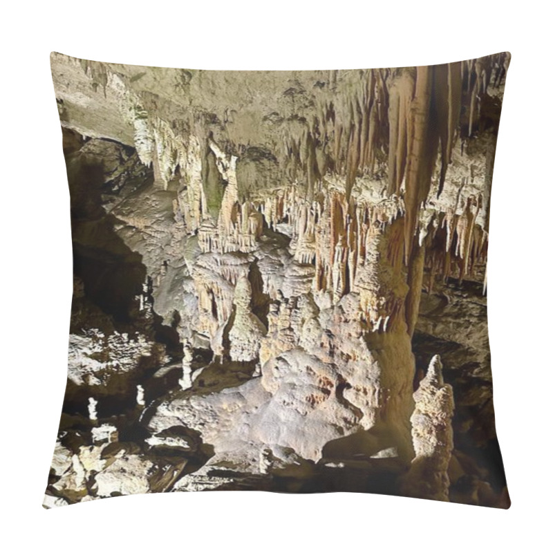 Personality  A Photograph Captures A Close-up Of Vibrant Stalactites Within A Secluded Cave. Pillow Covers