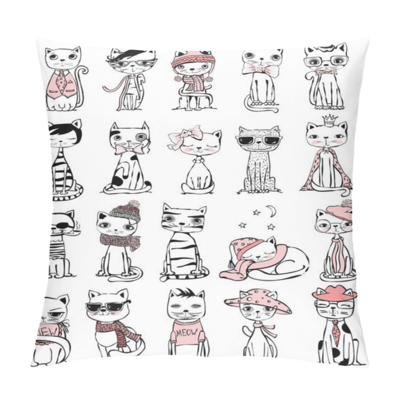 Personality  Big Set Of Vector Cute Funny Cats For Greeting Card Design, T-shirt Print, Inspiration Poster. Pillow Covers