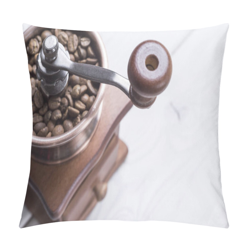 Personality  Close Up Of Coffee Grinder On Wooden Desk Pillow Covers