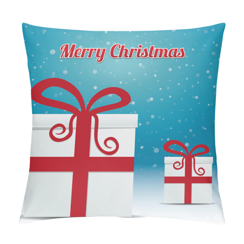 Personality  Gift Box Snowy Winter Background Merry Christmas Pillow Covers