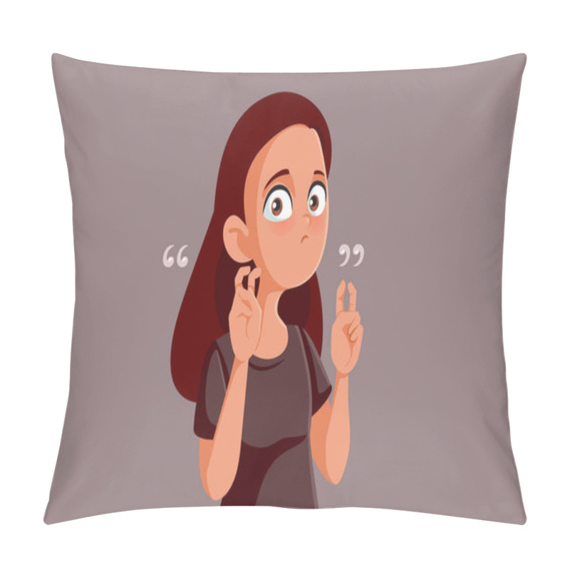 Personality  Teen Girl Making Air Quote Sign Vector Cartoon Illustration Pillow Covers