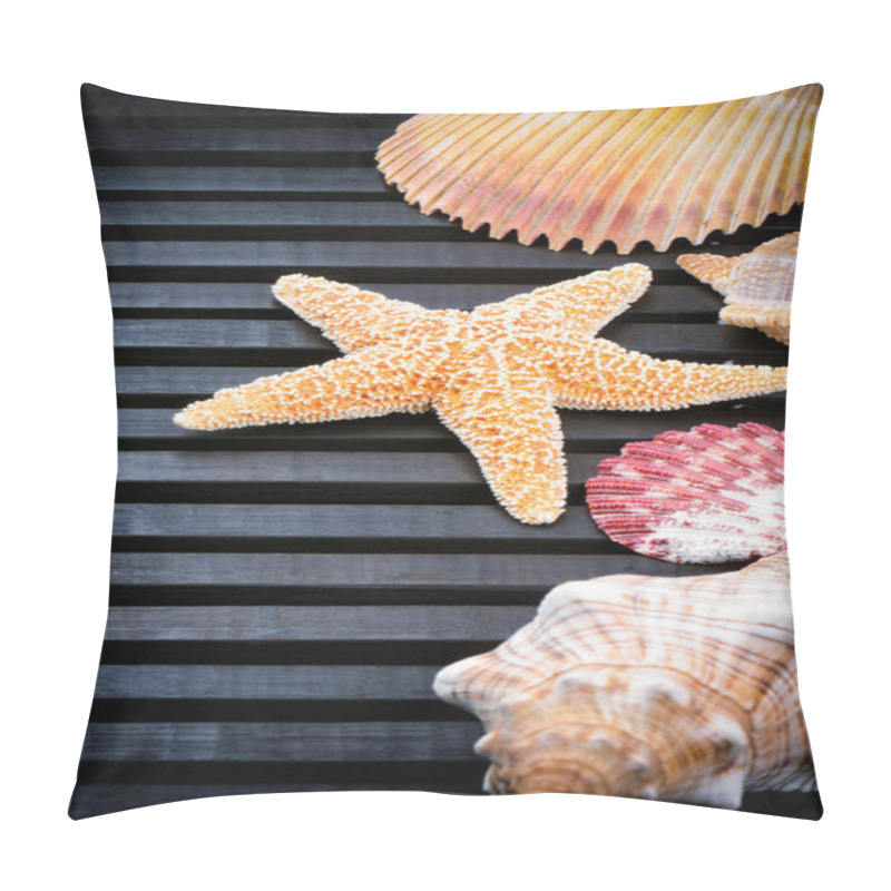 Personality  Seashells Border On Dark Background Pillow Covers