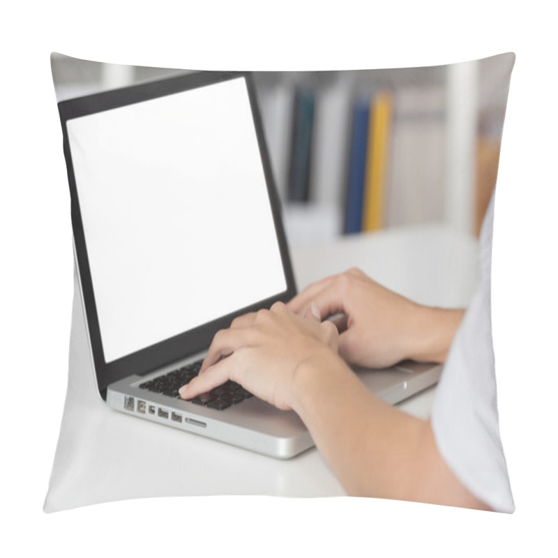 Personality  Business Woman Hands Using Laptop Pillow Covers