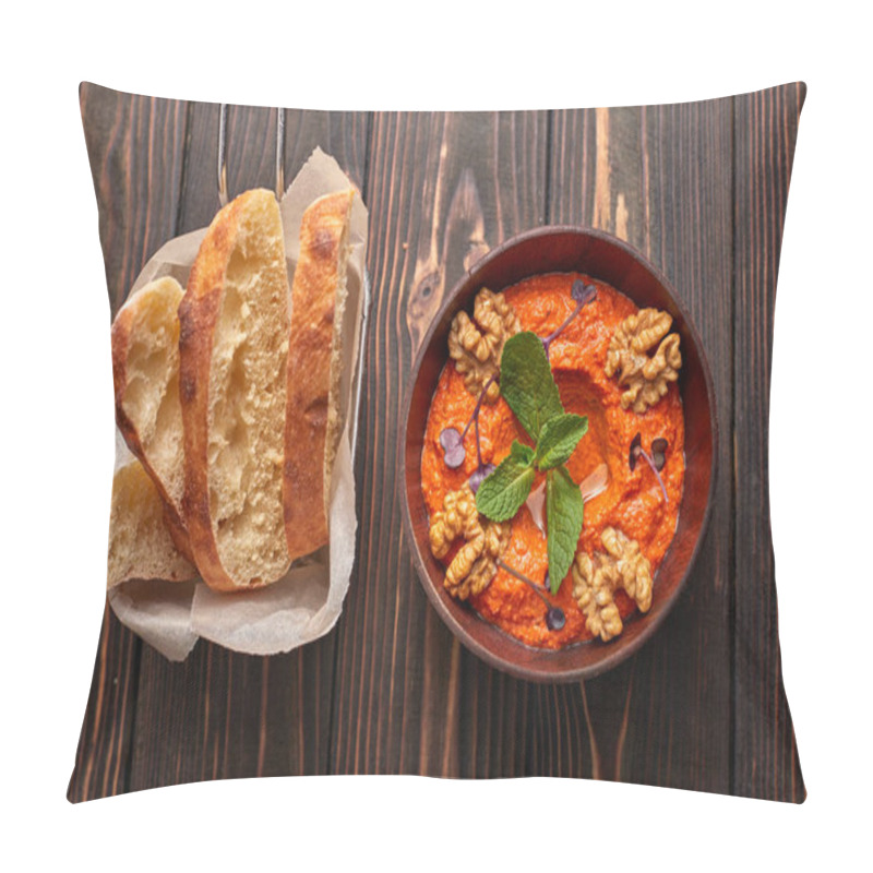 Personality  Muhammara, Eastern Snack On A Dark Wooden Board Pillow Covers