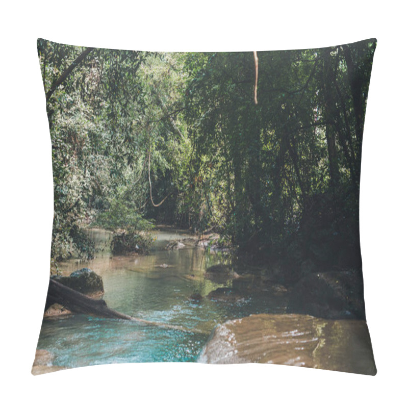 Personality  Mountain River, Erawan Waterfall In The Jungle, Trees With Large Roots In The Water Pillow Covers