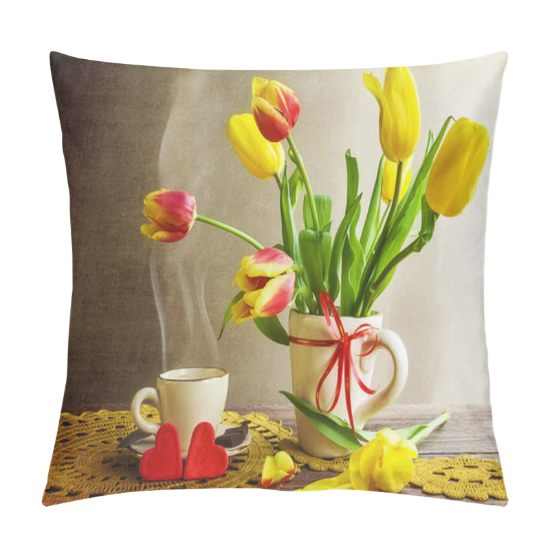 Personality  Still Life Bouquet Tulips Cup Coffee Pillow Covers