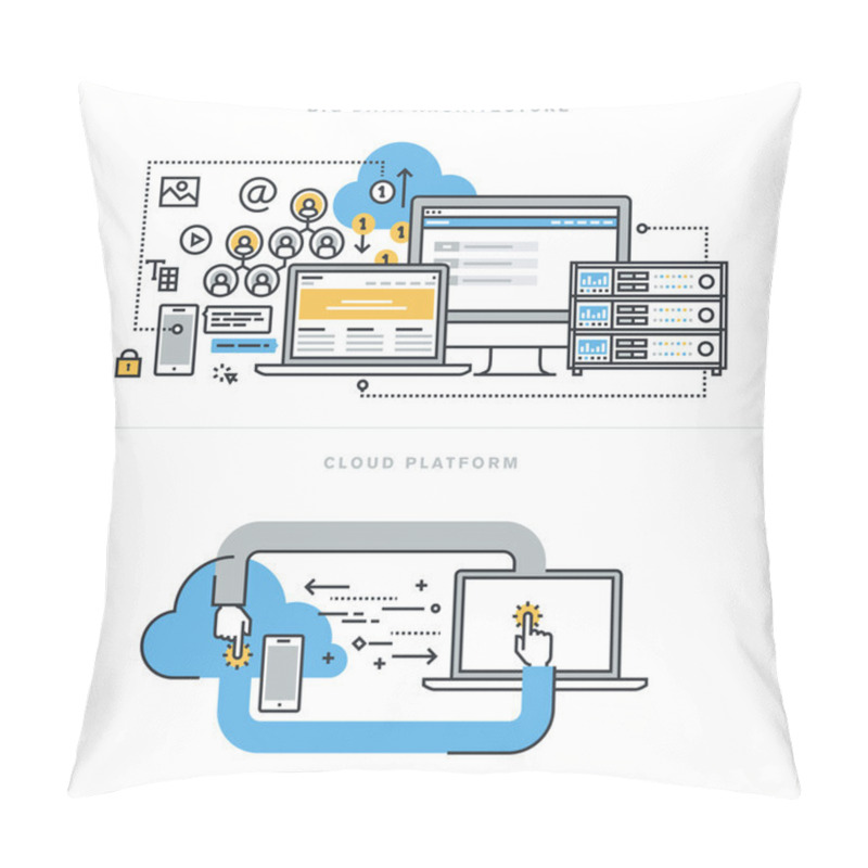 Personality  Flat Line Design Concepts For Big Data Architecture, Big Data Technology, Database Analytics, Mobile Cloud Computing, Cloud Platform And Solutions. Pillow Covers